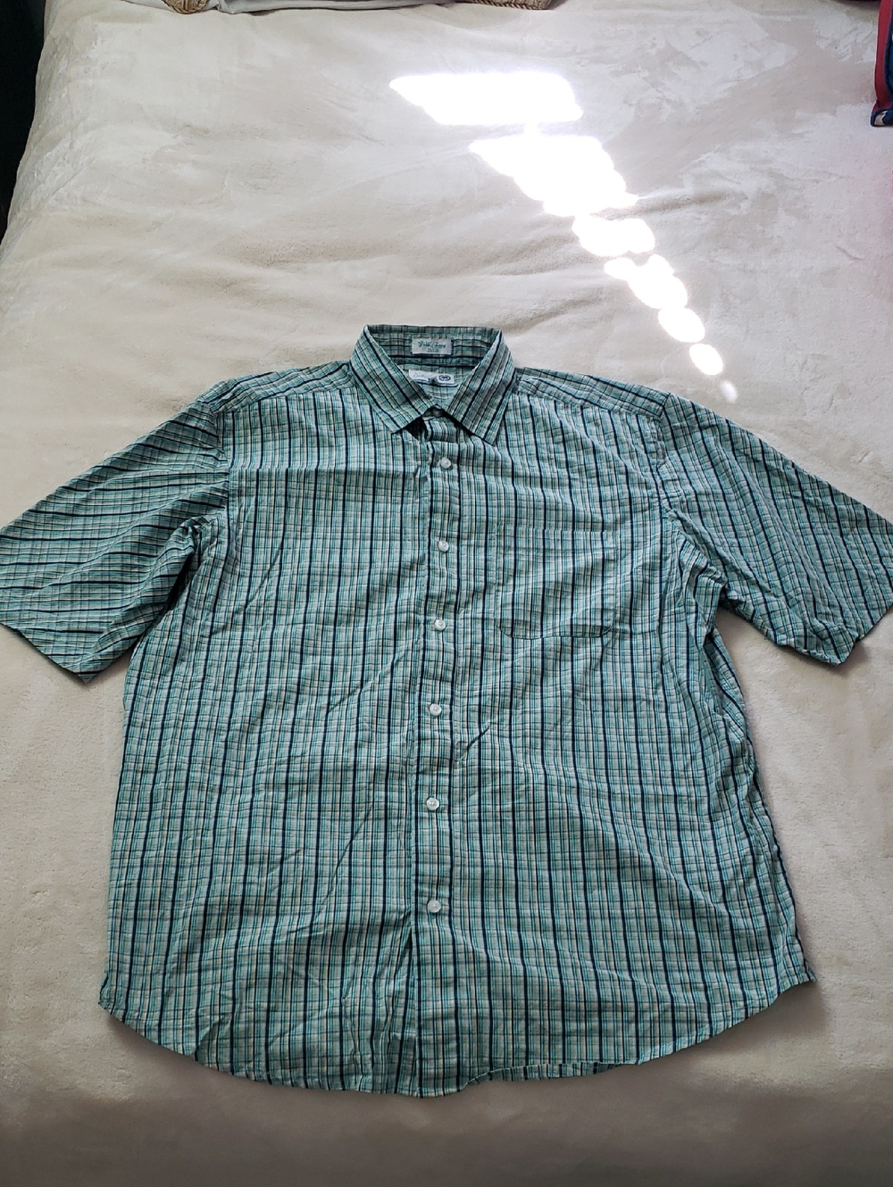 Ecko Unlimited Teal and White Plaid Short-Sleeve Button-Up Shirt